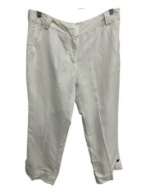 Sherry Taylor NEW White Capri Pants Buttoned Cuff Detail Linen Blend Sz Medium